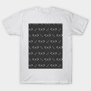 Glasses Pattern | 6 White BG Black T-Shirt